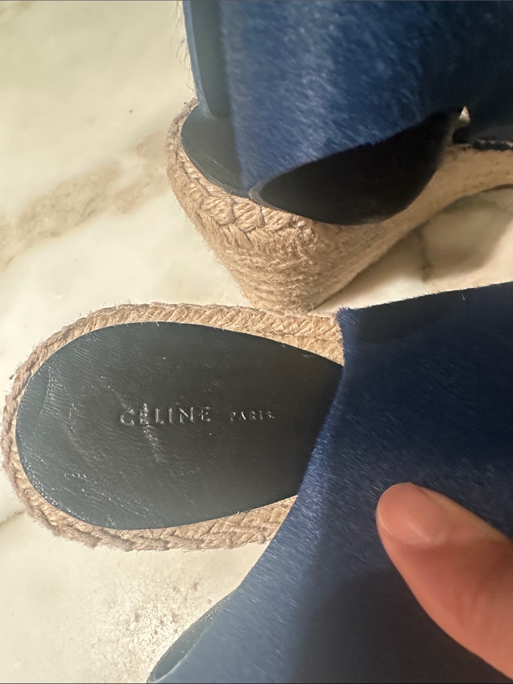 Celine Deep Blue Open-Toe Wedge Espadrilles - Picture 2 of 8